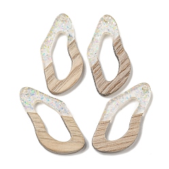 Прозрачный АВ Деревянные подвески, смола и золотая фольга, самородки, ясно AB, 38x19x4 мм, отверстие : 2 мм