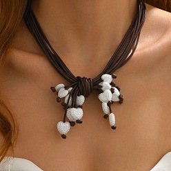 Белый Многорядные ожерелья из вощеного шнура с подвеской в виде сердца из пластика и жемчуга в богемном стиле с цепочками на концах из сплава, золотые, белые, 17.72 дюйм (45 см)