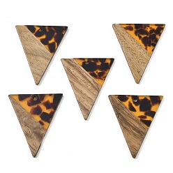 Треугольник Подвески из прозрачной смолы и орехового дерева, треугольные, 36x30.5x3 мм, отверстие : 2 мм