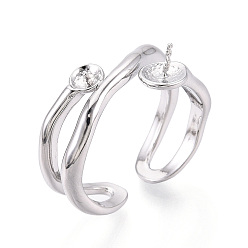 Платинированный Настройки латунных манжетных колец, за половину пробурено бисера, без кадмия, без никеля и без свинца, Реальная платина, штифты : 0.8 мм, 9~10 мм, внутренний диаметр: регулируемый