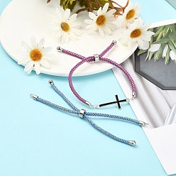 Mixed Color Adjustable Nylon Cord Slider Bracelet Making, with Brass Findings, Long-Lasting Plated, Real Platinum Plated, Mixed Color, 8-5/8 inch(22cm), 2~3.5mm, Hole: 1.5mm