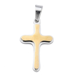 Золотой & Цвет Нержавеющей Стали 304 подвески из нержавеющей стали, крест прелести, с кнопкой на поруки, ионное покрытие (ip), два тона, золотые и нержавеющая сталь цвет, 29x18x3 мм, отверстие : 6x4 мм