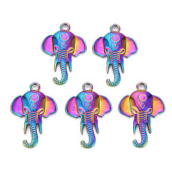 Rainbow Color 201 Stainless Steel Pendants, Elephant, Rainbow Color, 28x19.5x3.5mm, Hole: 2.5mm