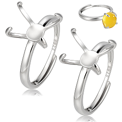 Платина 2шт. регулируемые кольца из стерлингового серебра с родиевым покрытием, 4 настройки зубчатого кольца, с замшевой тканью из поликарбоната квадратной серебряной полировальной салфеткой, платина, внутренний диаметр: 1 мм, лоток : 19.4 мм