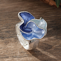 Королевский синий Кольца из цинкового сплава и эмали для женщин, цветок, королевский синий, внутренний диаметр: 16~19 мм