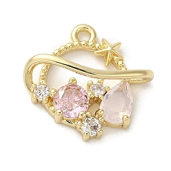 Настоящее золото 14K Латунные микро проложить кубического циркония подвески, без кадмия, без никеля и без свинца, планета, слеза с сердцем, реальный 14 k позолоченный, 16x16.5x5.5 мм, отверстие : 1.4 мм