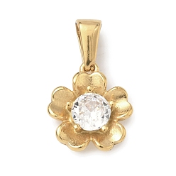 Цветок 304 из нержавеющей стали горный хрусталь подвески, золотые, цветочный шарм, 15x13.5x4 мм, отверстие : 7x3 мм