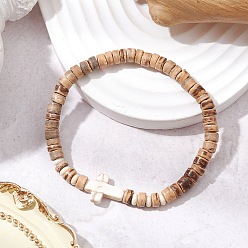 Фора Браслеты-цепочки из натурального кокоса и синтетической бирюзы для женщин, оранжевые, внутренний диаметр: 2-1/8 дюйм (5.3 см)