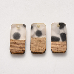 Black Transparent Resin & Walnut Wood Pendants, Waxed, Rectangle, Black, 20.5x10x3~4mm, Hole: 2mm
