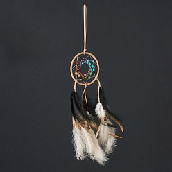 Черный Подвесные украшения из синтетических и натуральных камней, с хлопчатобумажной нитью, тканая сеть / паутина с пером, чёрные, 490 мм