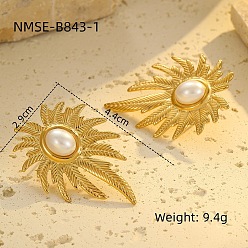 Солнце 304 из нержавеющей стали серьги, с пластиковой жемчужины, золотые, солнце, 29x44 мм