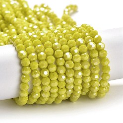 Yellow Electroplate Opaque Glass Beads Strands, Faceted(32 Facets), Pearl Luster Plated, Round, Yellow, 4mm, Hole: 0.7mm, about 88~95pcs/strand, 12.99~14.06 inch(33~35.7cm)
