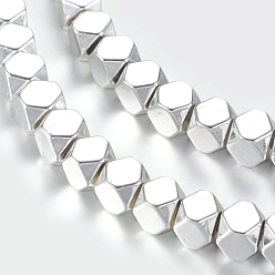 с Покрытием Серебра Немагнитные синтетический гематит бисер пряди, многоугольник, со серебряным покрытием, 4x4x4 мм, отверстие : 1 мм, около 98 шт / нитка, 15.7 дюйм (40 см)