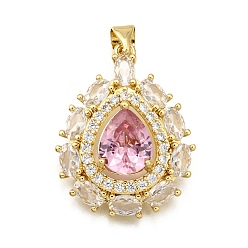 Настоящее золото 18K Латунные микро проложить кубического циркония подвески, слеза, стойки покрытие, долговечный, без свинца и без кадмия, реальный 18 k позолоченный, 27x20.5x5 мм, отверстие : 4.5x3 мм