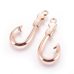 Розовое Золото 304 крюк из нержавеющей стали и S-крюк пряжки, подвески рыболовный крючок, розовое золото , 37x15.5x2.5 мм, отверстие : 2.5 мм