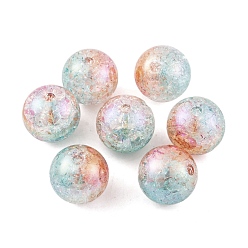 Бледно-бирюзовый Двухцветные акриловые бусины с радужным переливающимся УФ-покрытием, треск стиле, круглые, бледные бирюзовая, 15.5 мм, отверстие : 2.7 мм