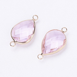 Distel Glasverbindungsstecker, mit Messing-Zubehör, facettiert, Träne, Licht Gold, Distel, 25.5x14x6 mm, Bohrung: 2.5 mm