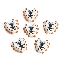 Marine Blue Handmade Porcelain Beads, Heart with Flower, Hand Painted, Famille Rose Porcelain, Marine Blue, 15.5~16.5x15.5~17x6.5~7.5mm, Hole: 2.5mm