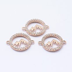 Розовое Золото Латунные микро проложить кубических ссылки циркония, прозрачные, без свинца, без никеля и без кадмия, полый плоский круглый с горным, розовое золото , 12x15.5x2 мм, отверстие : 1 мм