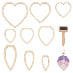 Mixed Shapes Деревянный ткацкий станок, ткацкие инструменты, с расческами для домашних животных из нержавеющей стали и дерева, разнообразные, 11.5~22x9~22x0.25 см, 9 шт