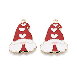 (123L) Белый крем непрозрачный блеск Подвески из сплава и эмали, Санта-Клаус с сердцем, золотой свет, огнеупорный кирпич, 31x22x1 мм, отверстие : 1.8 мм