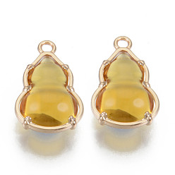 Gold Glass Pendants, with Alloy Open Back Settings, Cadmium Free & Nickel Free & Lead Free, Gourd, Light Gold, Gold, 18.5x11.5x7mm, Hole: 1.6mm