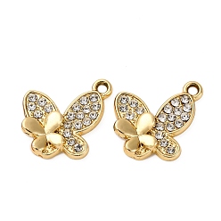 Золотой Подвески из сплава и страза, бабочка, золотые, 16.5x17.5x3 мм, отверстие : 1.8 мм