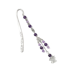 Аметист Круглые бусины из натурального аметиста и закладки в виде ангела из сплава, крючок закладки, 165~170 мм