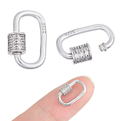 Платина 2 шт. 925 винтовые застежки со стразами из стерлингового серебра, овальные, платина, 14.5x9.5x1.3 мм, 2 шт / комплект