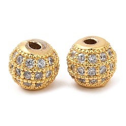 Real 18K Gold Plated Brass Micro Pave Clear Cubic Zirconia Beads, Round, Real 18K Gold Plated, 6.5x5.5mm, Hole: 1.6mm