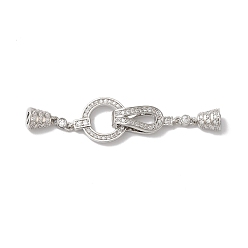 Platinum Rack Plating Brass Micro Pave Clear Cubic Zirconia Fold Over Clasps, Cadmium Free & Lead Free, Long-Lasting Plated, Ring, Platinum, 49mm, Hole: 2.5x1mm