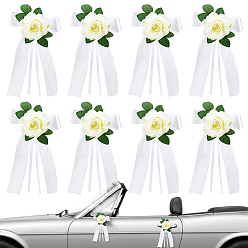 White Cloth Artificial Flower & Leaf Party Decorations, with Polyester Ribbon, White, 350x194mm