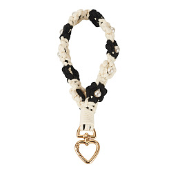 Черный Подвесные украшения из хлопчатобумажных плетеных цветов, с застежками в виде сердечек из сплава и пластиковыми бусинами, чёрные, 200 мм