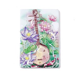 Medium Purple Embossed Flower Printed Acrylic Pendants, Rectangle Charms with Musical Instruments Pattern, Medium Purple, 45x30x2.3mm, Hole: 1.6mm
