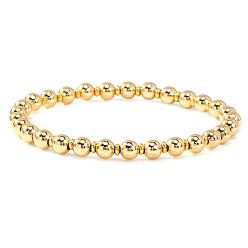 Латунь Латунные круглые бусины эластичные браслеты для женщин, золотые, 6.89 дюйм (17.5 см)