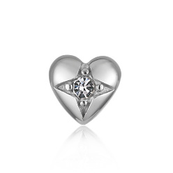 Нержавеющая Сталь Цвет 316 Кольца для языка из хирургической нержавеющей стали с микропрорезями и прозрачным кубическим цирконием, сердце, цвет нержавеющей стали, Длина стержня: 14мм, штифты : 1.6 мм, Руководитель: 5 mm