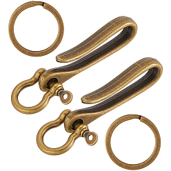 Античная Бронза Тибетский стиль 2шт. застежки-крючки из сплава, 2шт. застежки-скобы с D-образным кольцом из сплава, 2разрезные кольца для ключей из сплава, античная бронза, 60x15x8 мм, отверстие : 5.5 мм