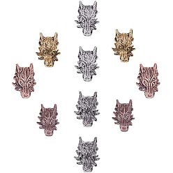 Mixed Color Large Hole Alloy European Beads, Dragon Head, Mixed Color, 18.5x13x8.5mm, Hole: 5mm