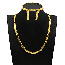 Rectangle Комплекты из цепочек из сплава, серег-гвоздиков и браслетов, золотые, прямоугольные, 430мм и 192мм и 42x13мм