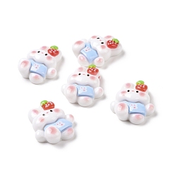 Белый Непрозрачные кабошоны из смолы, кролик в светло-голубом платье, белые, 23.5x20.5x7.6 мм