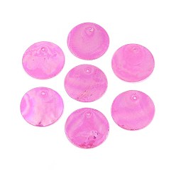 Ярко-Розовый Ab цвет подвески capiz оболочки, окрашенные, плоско-круглые, фиолетовые, 24~25x1~2 мм, отверстие : 1~1.5 мм