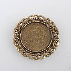 Bronze Antique Support de cabochon en alliage , assortiment d'apprêts avec clou en fer, plat rond, sans cadmium et sans nickel et sans plomb, bronze antique, plateau: 25 mm, 39x2 mm, broche: 0.6 mm