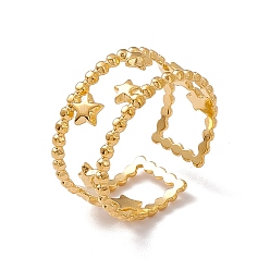 Настоящее золото 18K Ионное покрытие (ip) 304 звездочки из нержавеющей стали, двойная линия, открытая манжета для женщин, реальный 18 k позолоченный, размер США 7 1/4 (17.5 мм)