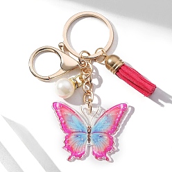 Фуксиновый Акриловые брелки, украшения для сумок и кошельков, с имитацией жемчужина бисера, бабочка, красно-фиолетовые, 9x4 см