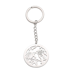 Stainless Steel Color Non-Tarnish 304 Stainless Steel Keychains, Sea Animal, Stainless Steel Color, Pendant: 3.8x3.5cm