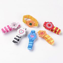 Mixed Color Wooden Beads Bracelet, Elastic, Flower, Mixed Color, 144mm