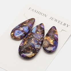 Розовато-лиловый Комплекты подвесок из окрашенной синтетической императорской яшмы и бронзита, слеза, розовато-лиловый, 35~50x15~20x6~7 мм, отверстие : 1.5 мм