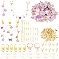 Фиолетовый Сделай сам наборы для ключей, в том числе подвески из сплава с эмалью, печатные подвески сплава, удлинитель железной цепи, пружинные поворотные защелки для ворот из сплава и защелки типа «клешня лобстера», фиолетовые, 12x10x2 мм, отверстие : 2 мм