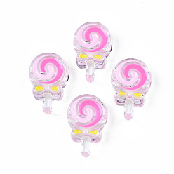Hot Pink Transparent Acrylic Beads, with Enamel, Lollipop, Hot Pink, 28x18.5x10.5mm, Hole: 3mm