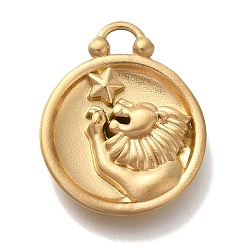 Лео Вакуумное покрытие pvd 304 подвески из нержавеющей стали, плоский круглый с шармом созвездий, реальный 18 k позолоченный, Лев, 20.5x16.5x2.5 мм, отверстие : 2~2.2 мм